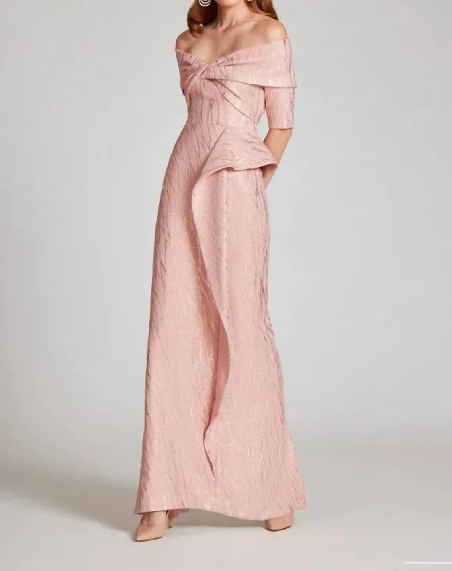 Exclusive Access Metallic Jacquard Twist Gown In Rose Gold