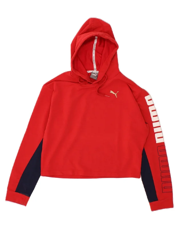 Incredible Offers PUMA Womens Oversized Crop Graphic Hoodie Jumper UK 8 Small Red Cotton Incredible Offers PUMA Womens Oversized Crop Graphic Hoodie Jumper UK 8 Small Red Cotton