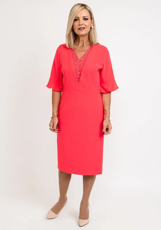 Best Bargains Lizabella Embellished V-Neck Pencil Dress, Coral