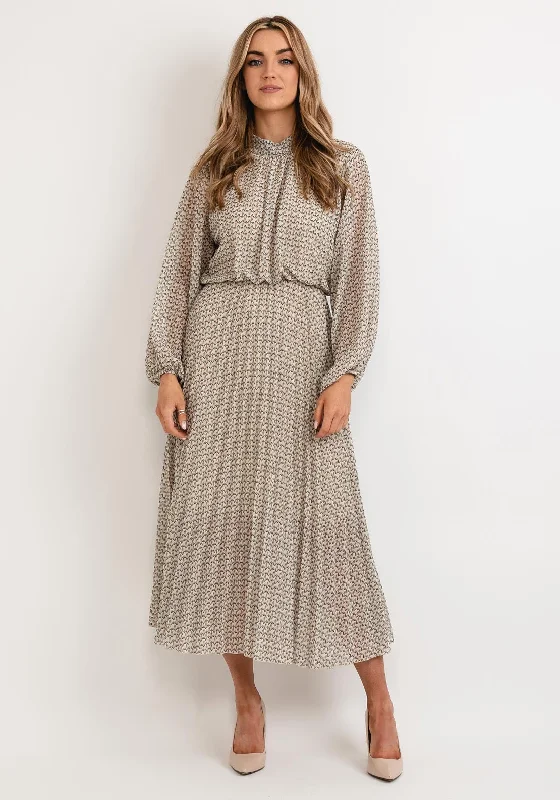 Crazy Savings Seventy1 One Size Blouson Waist Midi Dress, Beige Multi