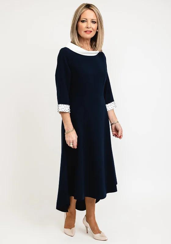 Hurry In Lizabella Cowl Neckline Midi Dress, Navy and White