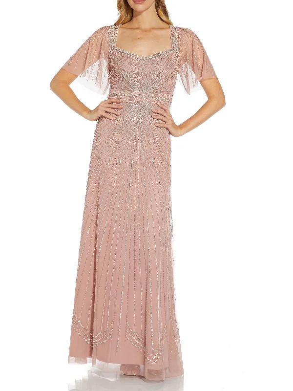 Don't Wait Womens Mesh Embellished Evening Dress