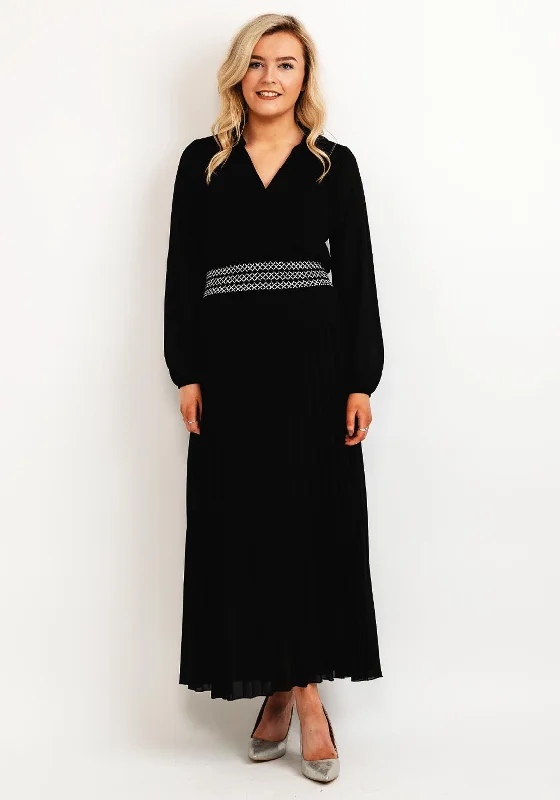 Year-End Sale Seventy1 One Size Pleated Embroidered Waist Maxi Dress, Black