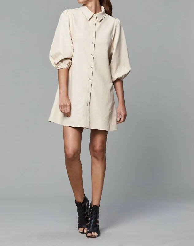 Great Deals Everywhere Leather Dress With Puff Sleeves In White