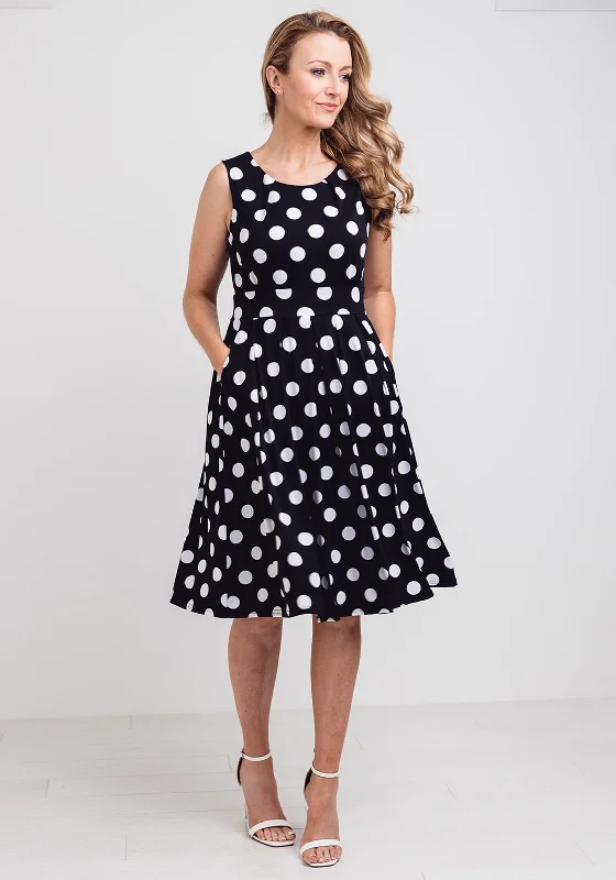 Special Promotion Jolie Moi Polka Dot Sleeveless Dress, Black