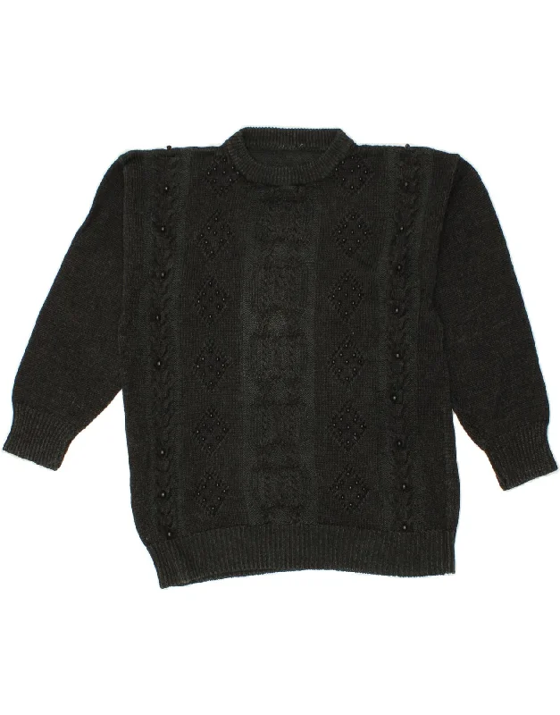Clearance Items VINTAGE Womens Crew Neck Jumper Sweater UK 16 Large Black Argyle/Diamond
