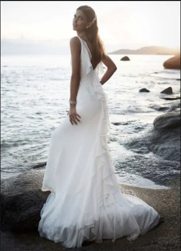 Exclusive Online Offer David's Bridal Galina Chiffon Wedding Gown, open back cascading r