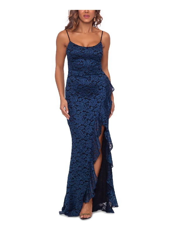 Price Meltdown BETSY & ADAM Womens Black Zippered Ruffled Hi Slit Lined Padded Bust Floral Spaghetti Strap Square Neck Full-Length Formal Gown Dress Price Meltdown BETSY & ADAM Womens Black Zippered Ruffled Hi Slit Lined Padded Bust Floral Spaghetti Strap Square Neck Full-Length Formal Gown Dress