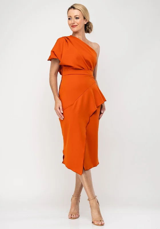Stock Clearance Kevan Jon Tera One Shoulder Wrap Dress, Burnt Orange