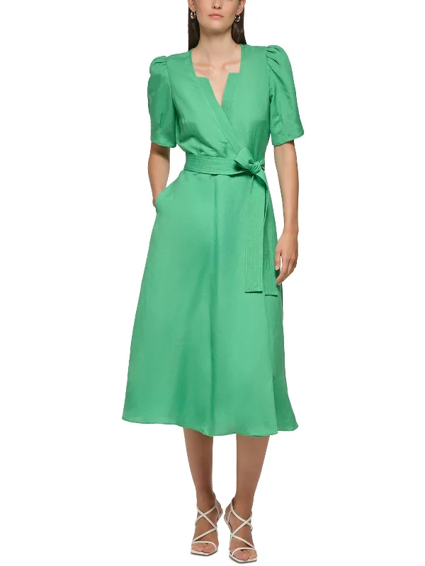Hurry In Womens Cotton Belted Midi Dress