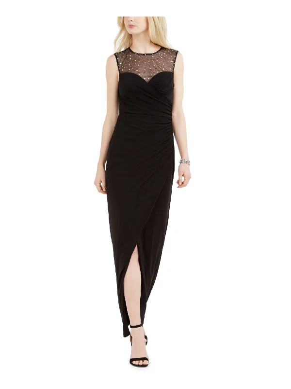 Clearance Items VINCE CAMUTO Womens Embellished Sleeveless Illusion Neckline Maxi Evening Tulip Dress