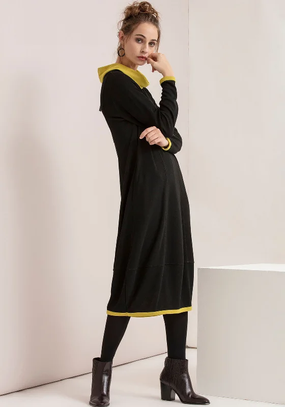 Deal Mania Naya Cowl Neck Jersey Midi Dress, Black & Lime