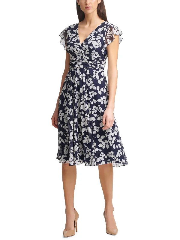 Deal Frenzy Petites Womens Cocktail Midi Fit & Flare Dress