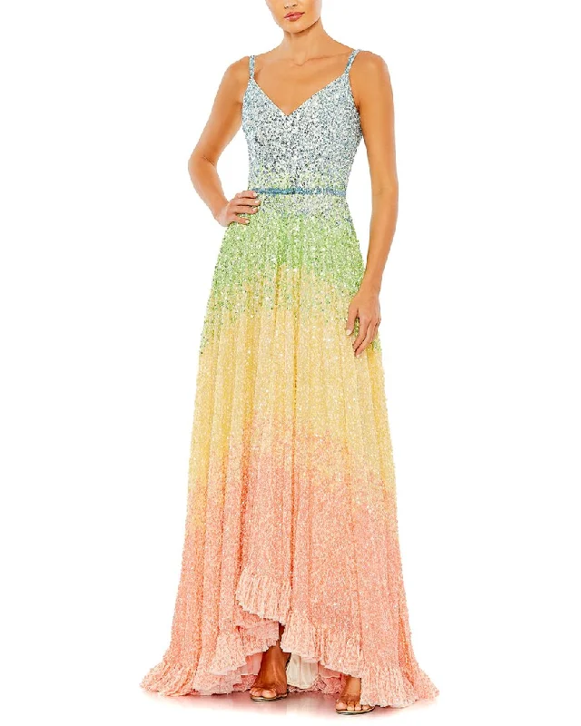 Special Savings Mac Duggal Sequined Rainbow Sleeveless High Low Gown