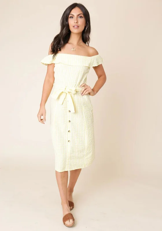 Weekend Special Seventy1 Bardot Gingham Midi Dress, Yellow