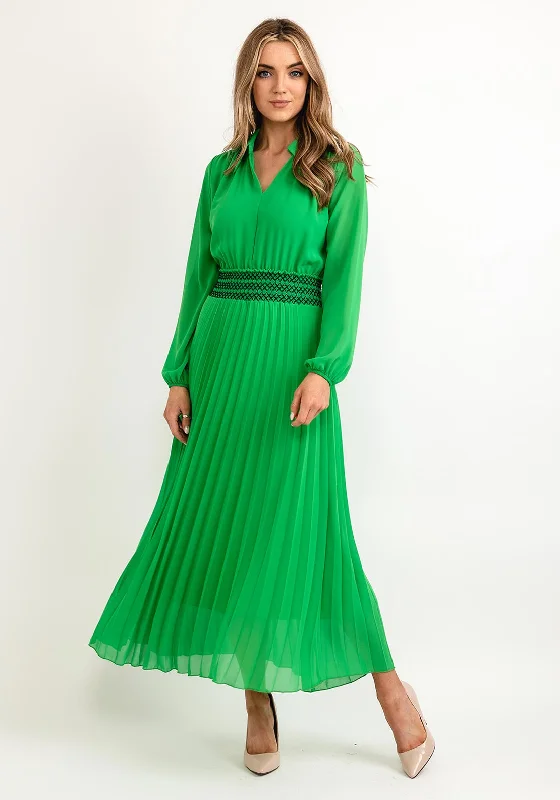 New Markdowns Seventy1 One Size Pleated Embroidered Waist Maxi Dress, Emerald Green