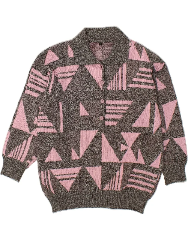 Flash Deals VINTAGE Womens Polo Neck Jumper Sweater EU 40 Medium Grey Geometric