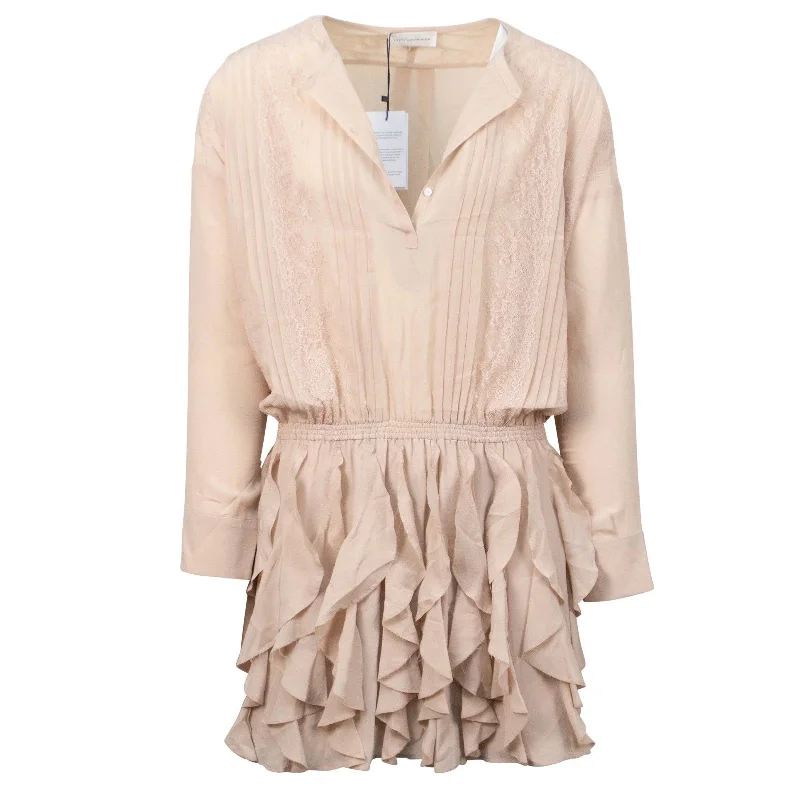 Price Rollback Nude Silk Lace Long Sleeve Dress