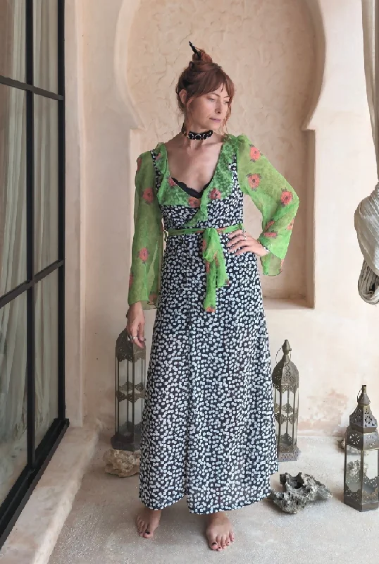 Limited Availability Aquarius Rising Celia Chiffon Wrap Dress - Green & Black