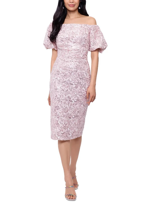 Midnight Madness Womens Sequined Midi Cocktail And Party Dress