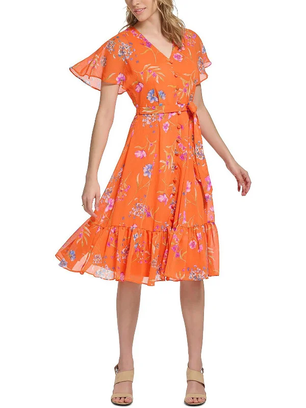 Low Prices Womens Button Detail Knee Length Fit & Flare Dress