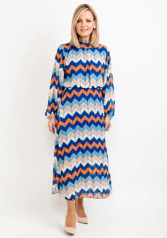 Major Savings Seventy1 One Size Patterned Blouson Waist Midi Dress, Blue Multi