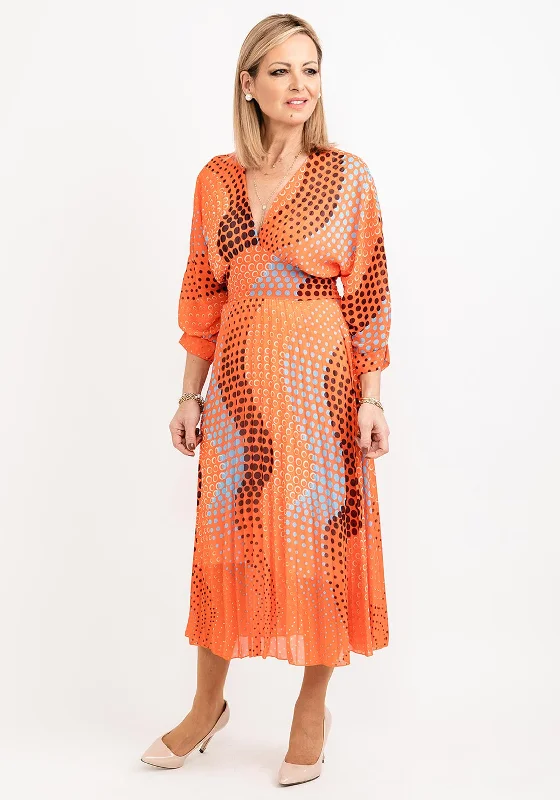 Early Access Seventy1 One Size Multi Circle Print Pleated Midi Dress, Orange Multi
