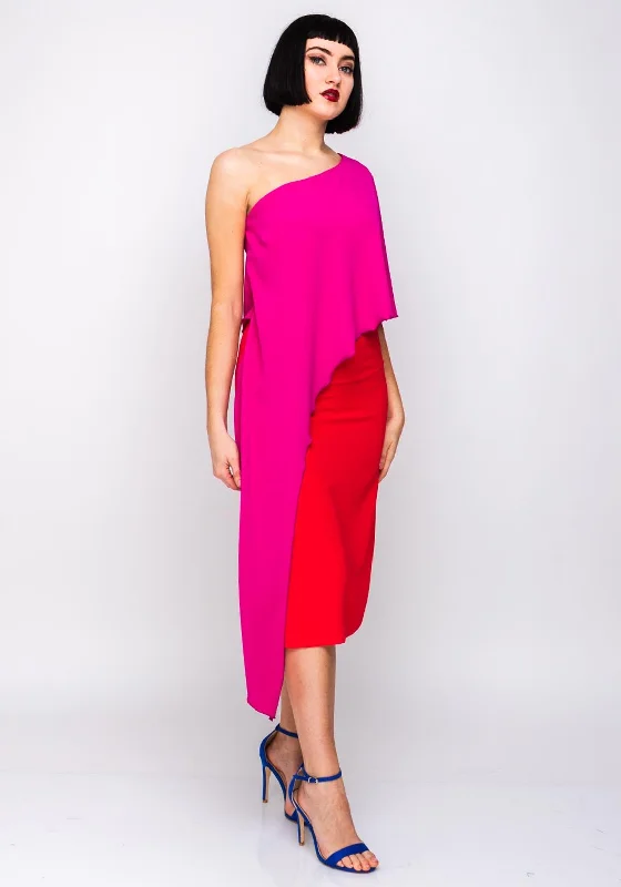 Limited Availability Kevan Jon Stiles One Shoulder Dress, Red & Pink