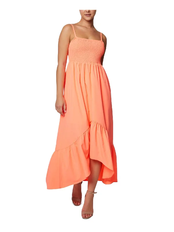 Bargain Bin LAUNDRY Womens Orange Smocked Adjustable Partially Lined Spaghetti Strap Square Neck Maxi Hi-Lo Dress Bargain Bin LAUNDRY Womens Orange Smocked Adjustable Partially Lined Spaghetti Strap Square Neck Maxi Hi-Lo Dress