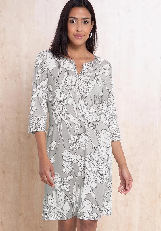 Referral Discount Bianca Danilo Floral Tunic Dress, Grey