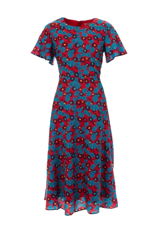 Overstock Seventy1 Angel Sleeve Daisy Print Midi Dress, Red Multi