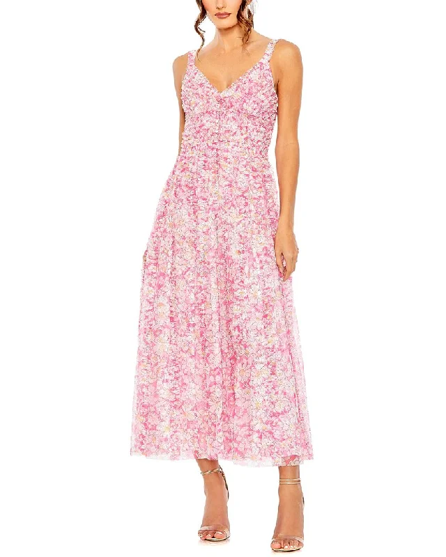 Massive Deals Mac Duggal Mesh-Neck Floral Print Dress