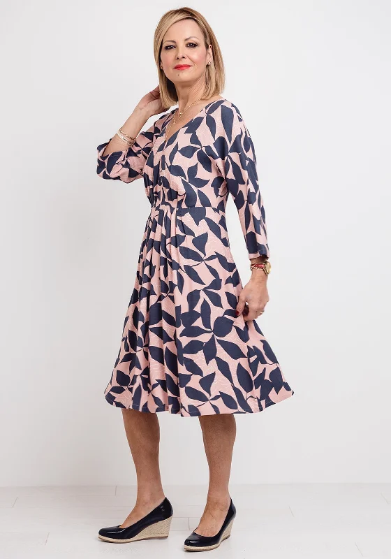 Shop and Save White Stuff Ida Leaf Print Dress, Pink & Grey