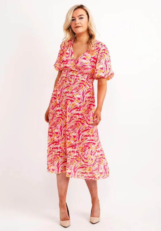 The Best Prices Seventy1 One Size Elasticated Pleated Midi Dress, Pink & Yellow