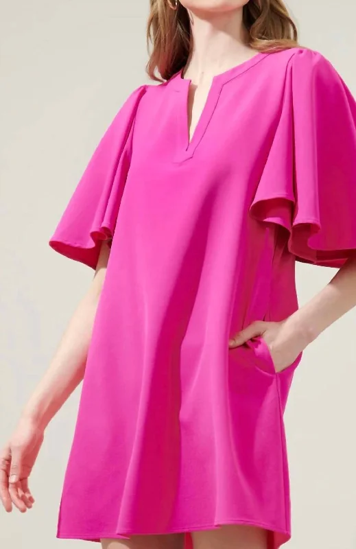 Year-End Sale Flutter Bell Sleeve Dress In Pink