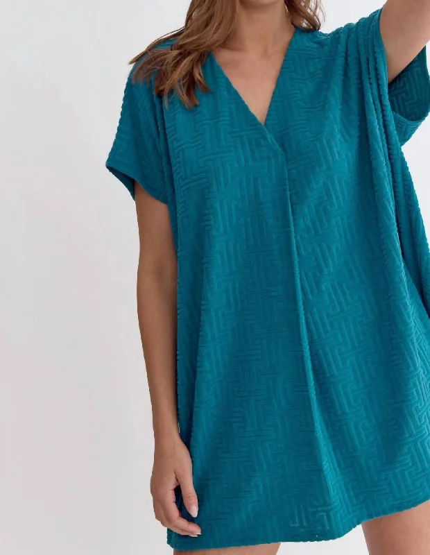 Lowest Price Textured Terry Mini Dress In Ocean Blue