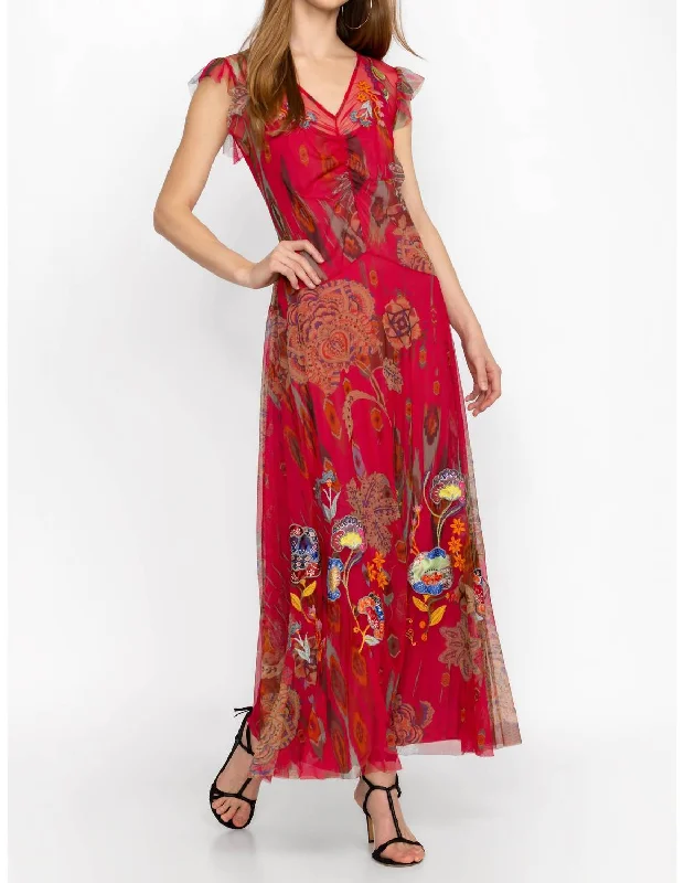 Special Discount Feather Kark Mesh Dress In Red