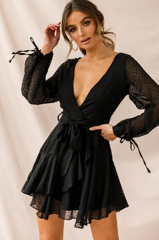 Time-Limited Offer Sheri Hail Spot Chiffon Dress Black