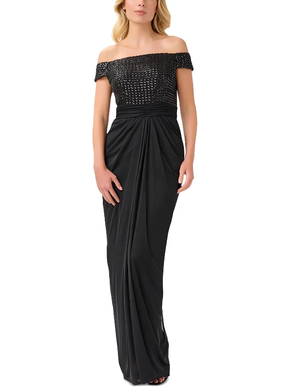 Take Advantage Womens Mesh Off-The-Shoulder Evening Dress