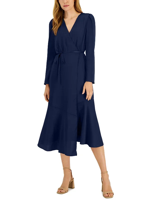Buy Now Womens Belted Midi Wrap Dress