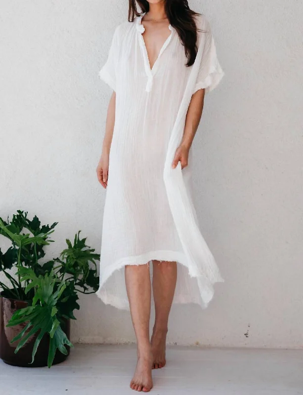 Special Promotion Tunisia Lightweight Cotton Gauze Short Sleeve Caftan In White