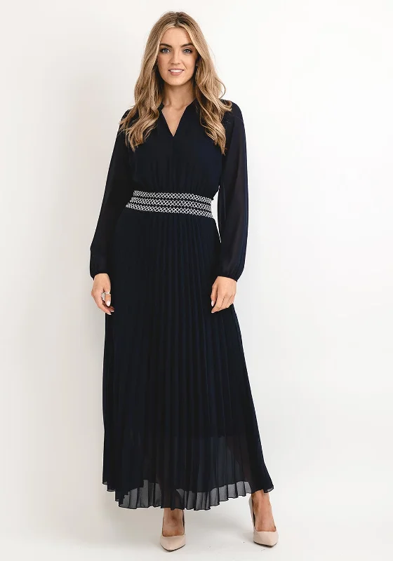 Unbeatable Prices Seventy1 One Size Pleated Embroidered Waist Maxi Dress, Navy