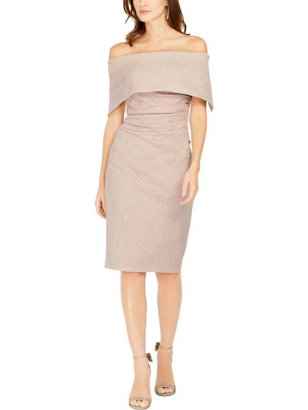 Exclusive Savings Womens Glitter Off-The-Shoulder Cocktail Dress