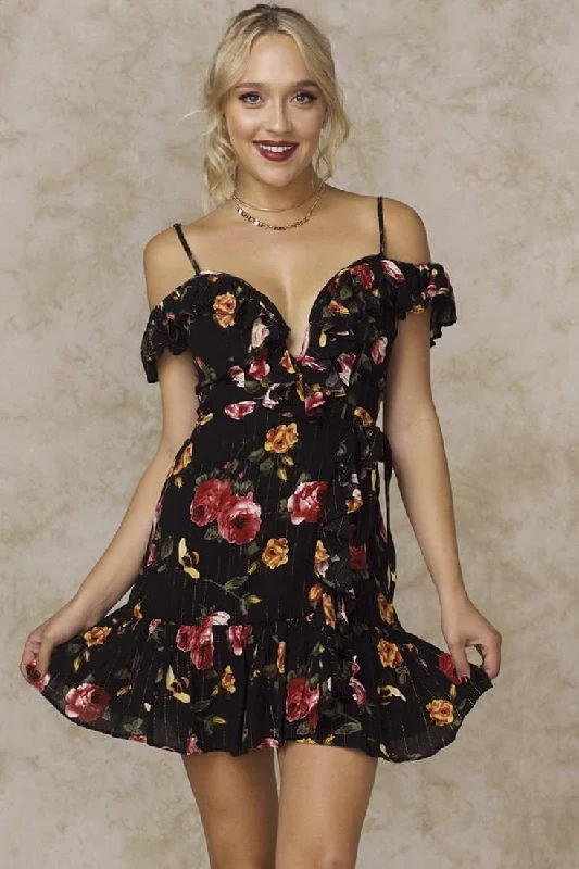 Don't Wait Amindi Ruffled Off the Shoulder Dress Black