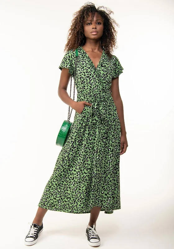 Price Fest Jolie Moi Lola Leopard Print Dipped Hem Dress, Green Multi