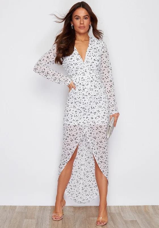 Sale Event Girl in Mind Indie Printed Wrap Long Dress, White