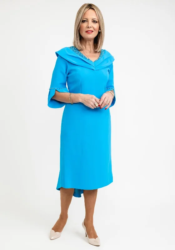 Stock Clearance Lizabella Embellished Neckline Midi Dress, Ocean Blue