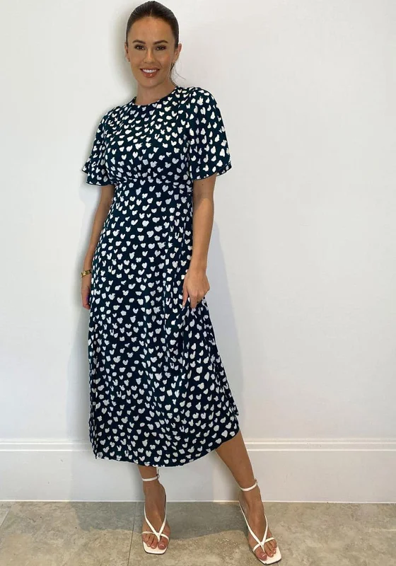 Great Deals Girl in Mind Britney Ditsy Heart Print Split Leg Midi Dress, Green