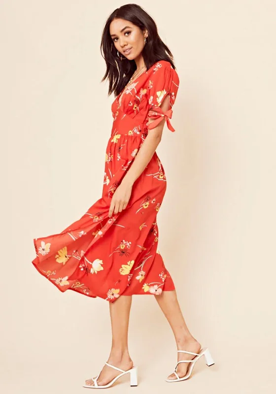 Markdown Madness Seventy1 Floral Midi Tea Dress, Red