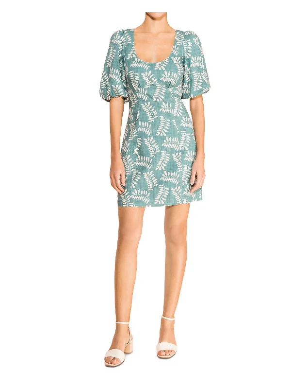 Extra Savings PARKER Womens Teal Zippered Lined Printed Elbow Sleeve Scoop Neck Short Wear To Work Fit + Flare Dress Extra Savings PARKER Womens Teal Zippered Lined Printed Elbow Sleeve Scoop Neck Short Wear To Work Fit + Flare Dress